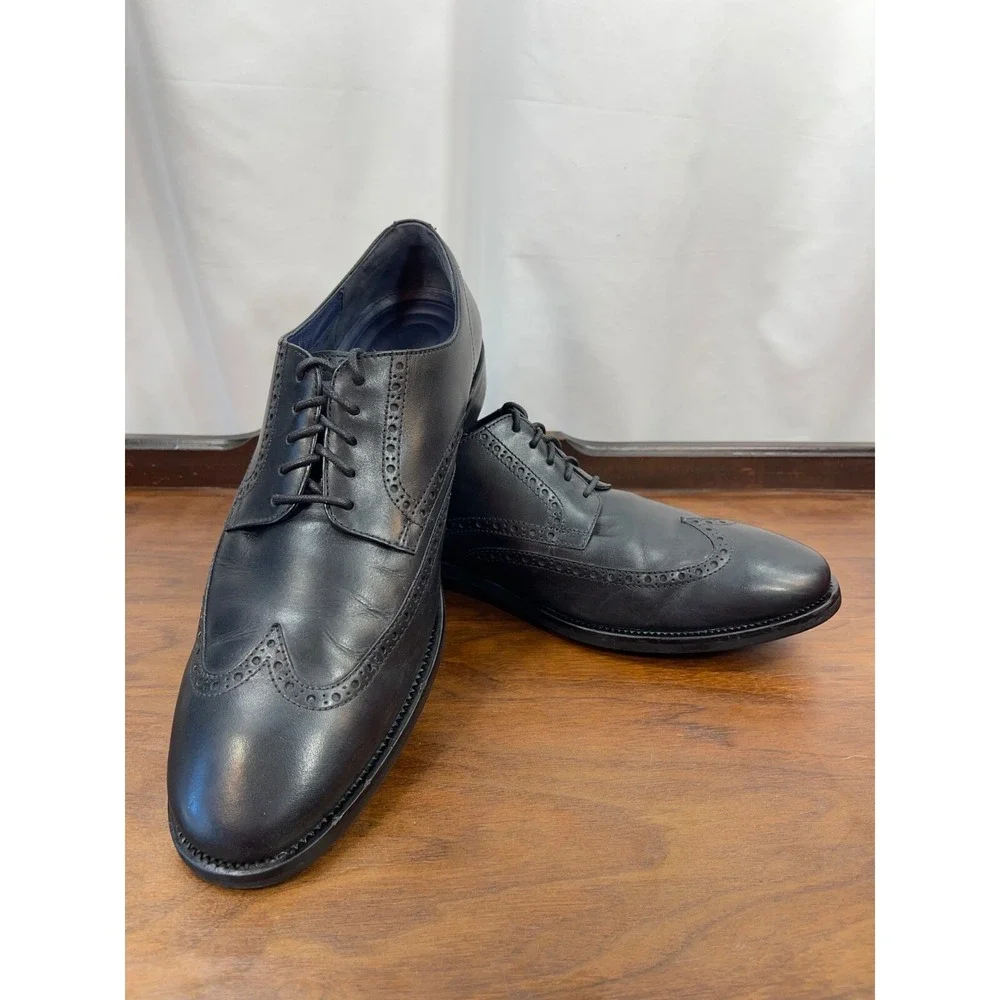 Men's 12 M Cole Haan Watson Grand.OS Wingtip Oxford Black Leather Almond Toe